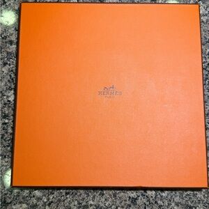 Hermès Signature Orange Scarf Box with Brown Ribbon